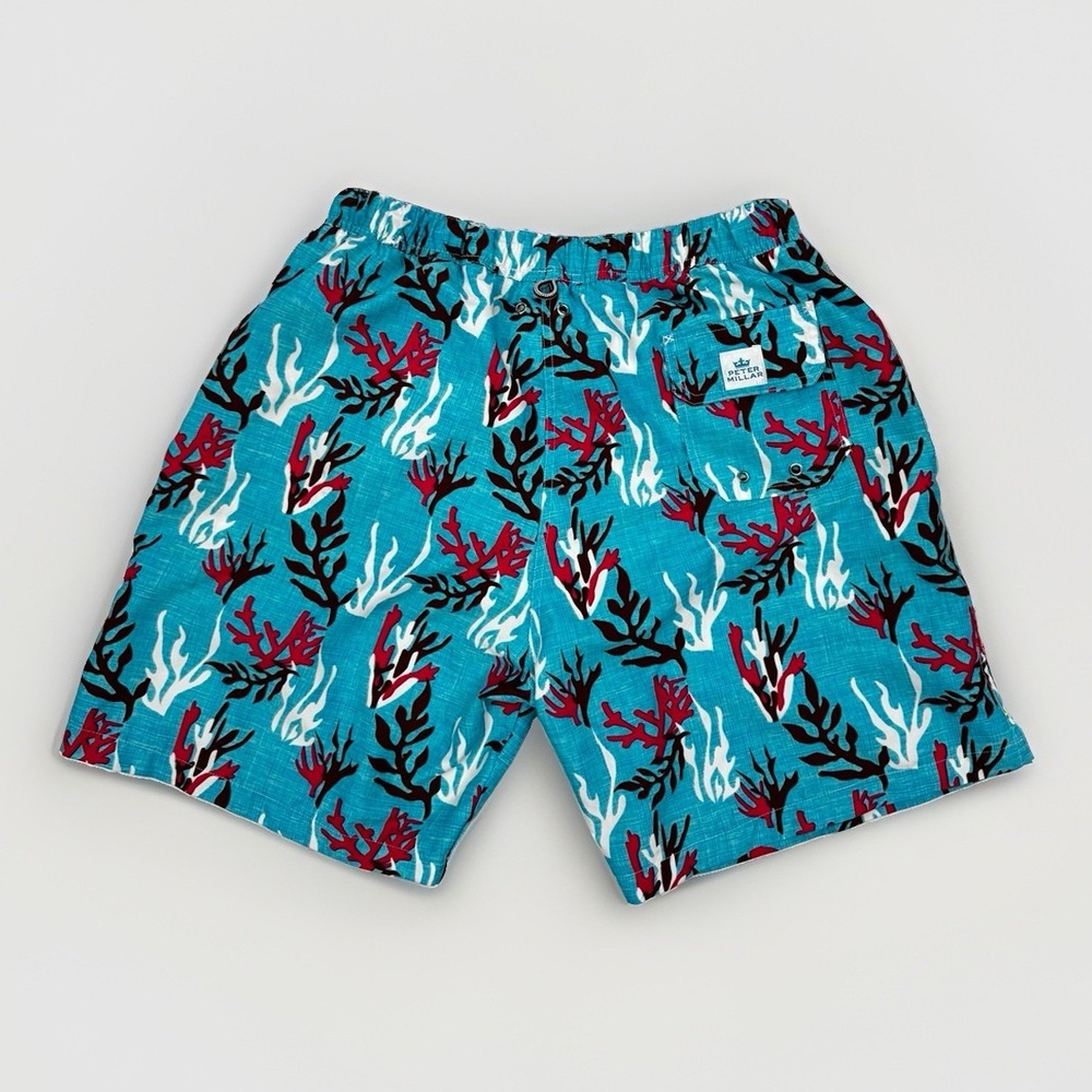 PETER MILLAR Swim Trunks Mens Large  Print Preppy Blue Ocean Print